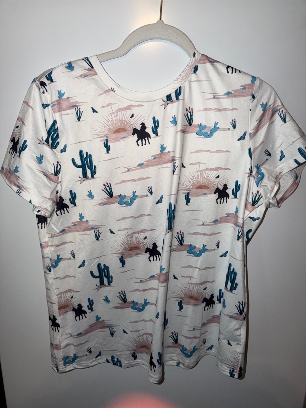 SHEIN White Desert Print Short Sleeve Tee with Teal and Blush Accents
